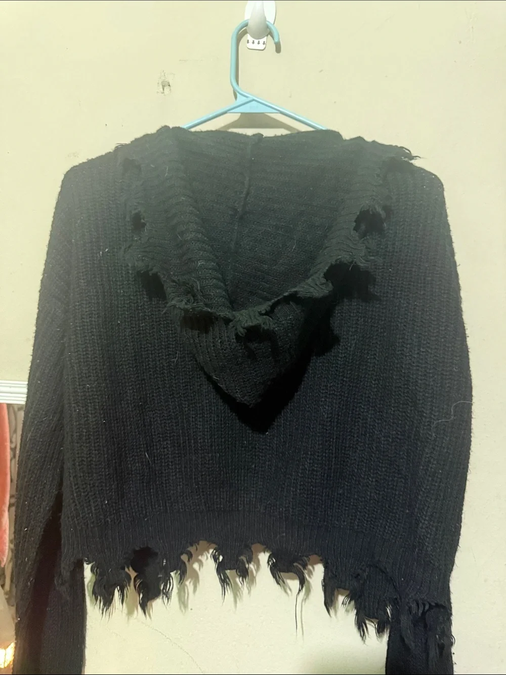 Black Distressed Zip-Up Hooded Cardigan - Picture 3 of 3